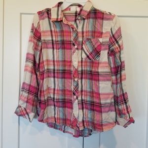 Gap girls flannel button down LS shirt